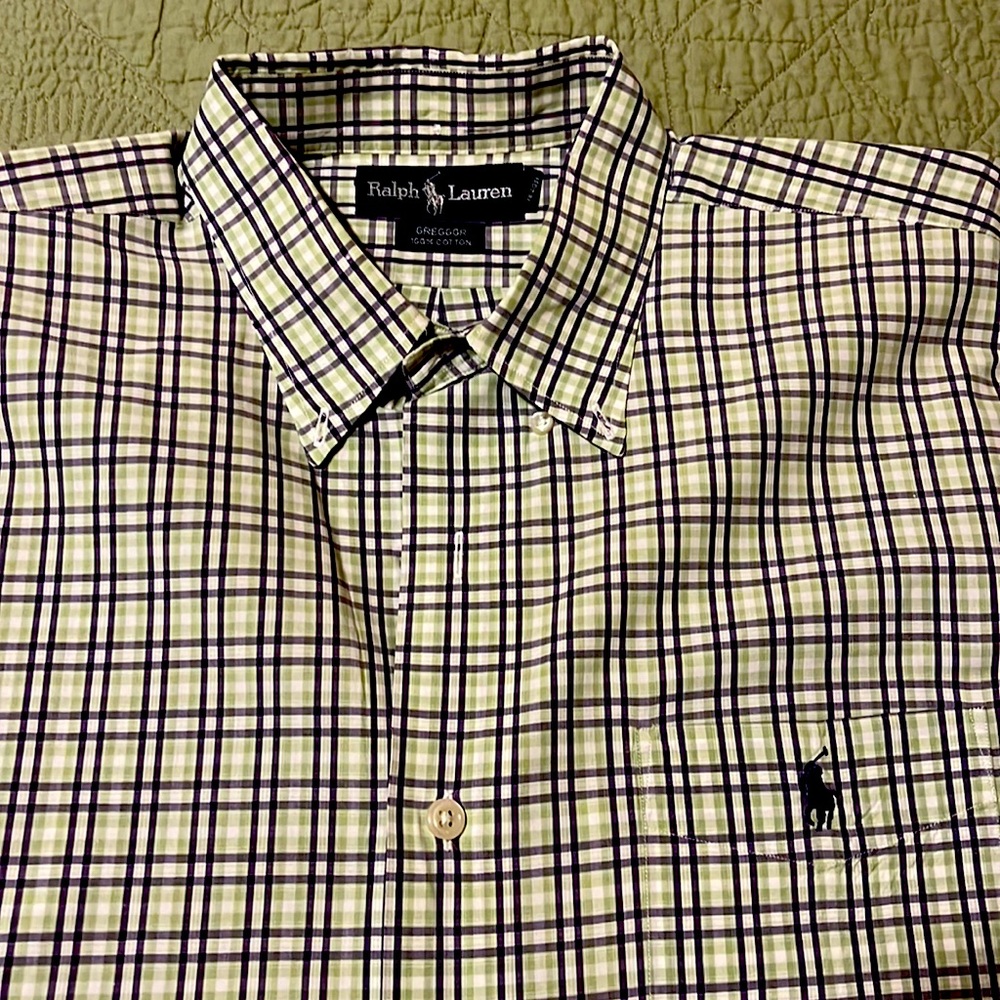 25% ALLEUC Men’s Polo Light Green/ PurSleeve Button Down! Sz: Large. Cotton